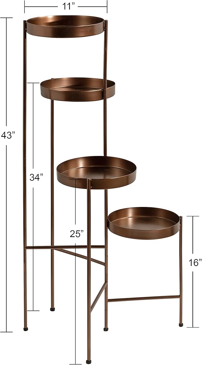 Kate and Laurel Finn Modern 4-Tier Plant Stand, 10 x 11 x 44, Bronze, Folding Lightweight Plant Stand for Decorative Display and Storage