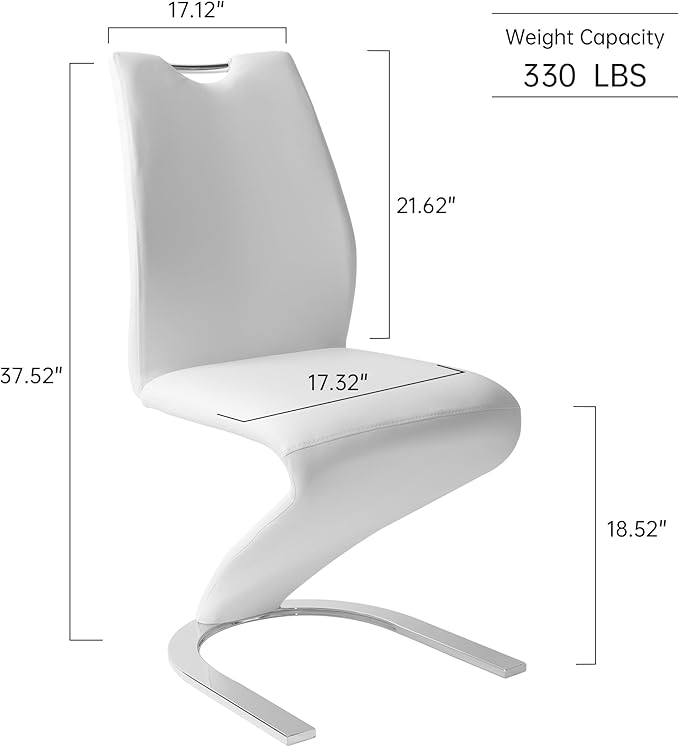 Mermaid Dining Chairs Set of 4, Modern Kitchen Dining Room Armless Upholstered Side Chairs in PU Leather Cushion Seat and Sturdy Metal Legs (4 White)