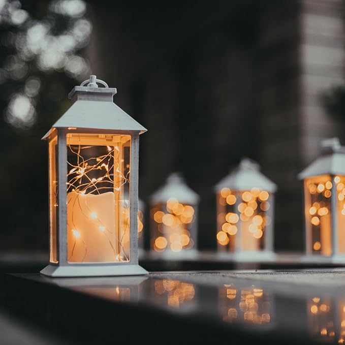 14" Gloden Brushed Vintage Candle Lantern with 30pcs Fairy Light (4 Hours Timer,3 AAA Batteries Included) Hanging Lantern Indoor Outdoor Using Decorative Candle Lanterns Table lanterns