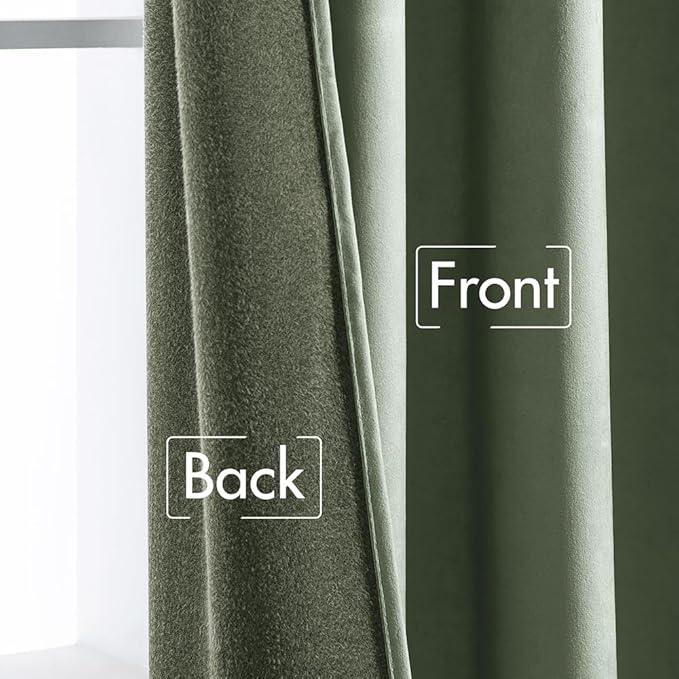 MIULEE Sage Green Velvet Curtains 90 inches 2 Panels - Pinch Pleat Luxury Room Darkening Window Drapes for Bedroom Living Room Thermal Insulated Super Soft Blackout, Back Tab Rod Pocket, W52 x L90