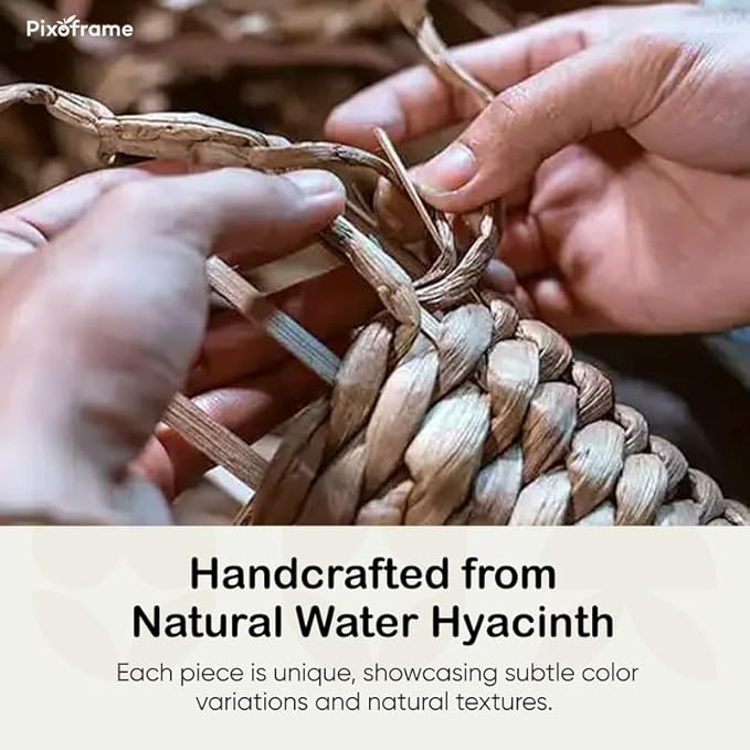 Large Rectangular Handwoven Wicker Basket - Natural Water Hyacinth Storage Baskets with 2 Built-in Handles - Ideal for Towel, Blankets, and Home Organizer & Decor - 15"x 11"x6.75" - Brown