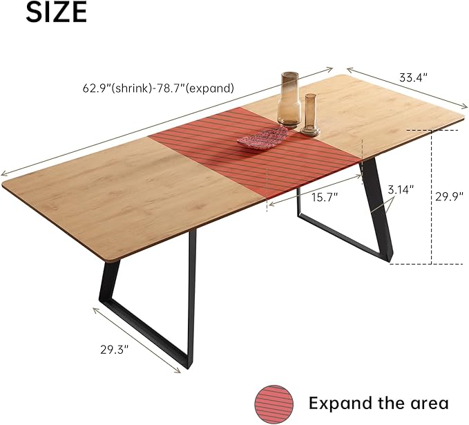 ZckyCine 63"-79" Extendable Rectangular Dining Table, Oak Color, 6 Seats