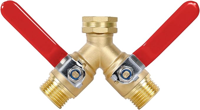 Garden Hose Splitter 2-Ways with Long Stainless Steel Handle, Full Flow Hose Splitter Connector Heavy Duty Brass, 3/4" GHT Thread Y Valve, Water Garden Hose Tap Adapter