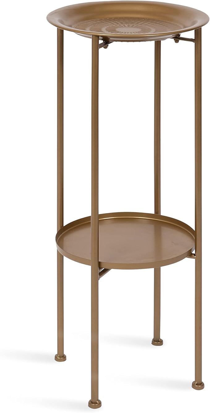 Kate and Laurel Mahdavi Modern Plant Stand Table; 12 x 12 x 27; Gold; Unique Accent Table with Textured Top