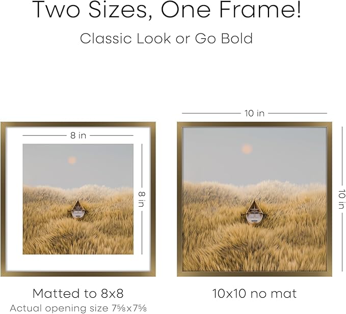 Homeforia 10x10 Picture Frame Bronze, High End Metal 10 by 10 Square Brass Frames with Mat 8 x 8 Photo, 10x10 Poster Frame Matted to 8x8 Art, Wall or Tabletop Frame, Tempered Glass, Wall Kit, Set of 3