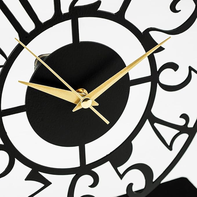 8.9x9.5 Metal Desk Clock, Black Round Silent Non-Ticking Analog Table Clock, Battery Operated, Decorative Desk and Shelf Clock, Desk Clocks for Living Room Bedroom Kitchen Office School