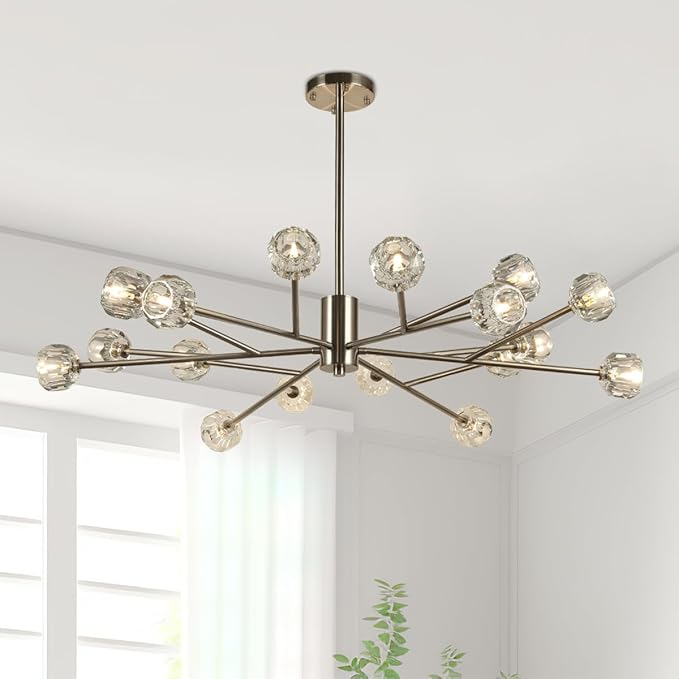 Sputnik Chandeliers 47.2", Large Sputnik Ceiling Chandelier for Living Room, Brushed Nickel 18 Lights Chandelier Light Fixture for Dining Room