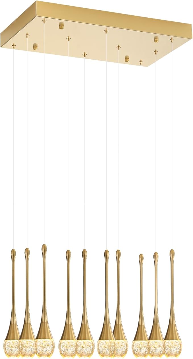 Rectangular Chandeliers for Entryway Gold Dining Room Lights Fixture Raindrop Crystal Chandelier for Staircase Hallway Foyer