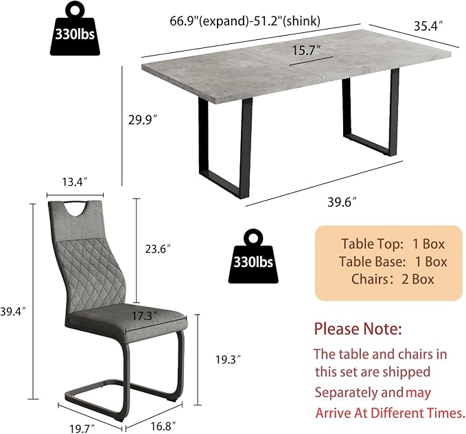 ZckyCine Modern Mid-Century Dining Table Set for 4-6 People Kitchen Dining Room Table Set Extendable Wood Dining Table and 4 Upholstered Chairs, Home Kitchen Furniture