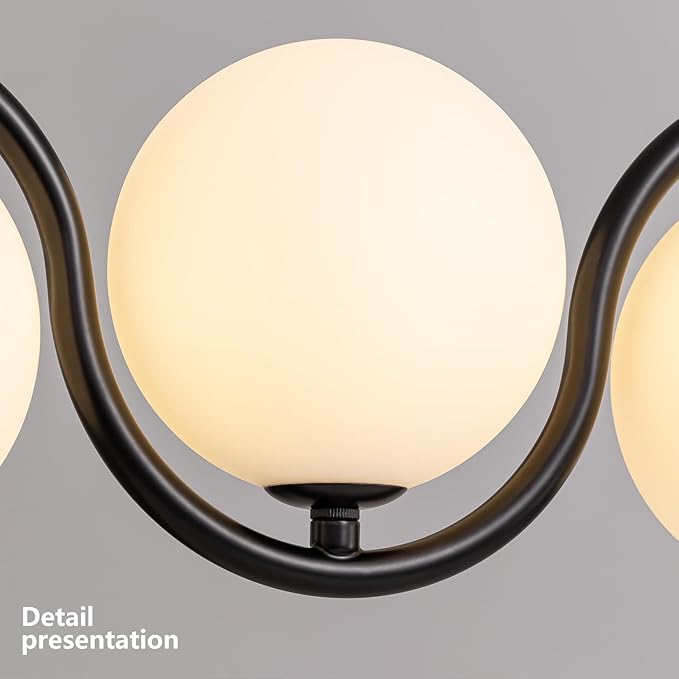Black Chandelier 7 Light mid-Century Glass Bubble Chandeliers Globe Pendant Light Linear Dining Room Chandelier for Kitchen Island Living Room,Bedroom Room,Hallway.