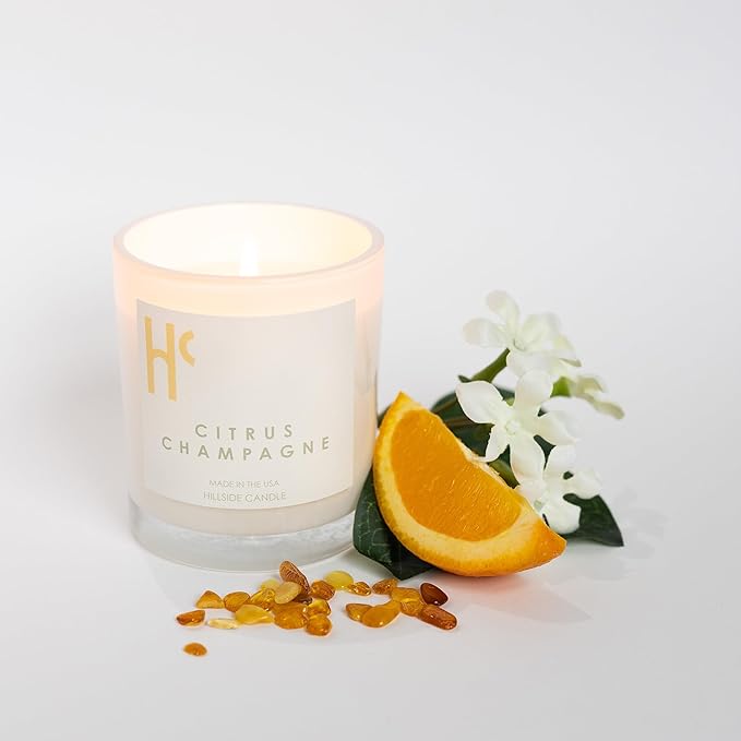 Citrus Champagne Single Wick Soy Candles, Luxury Scented Candles for Home - Up to 60 Hour Burn Time, Cruelty-Free Soy Wax Blend - Citrus Fragrance, Notes of Berries & Jasmine (9 oz)