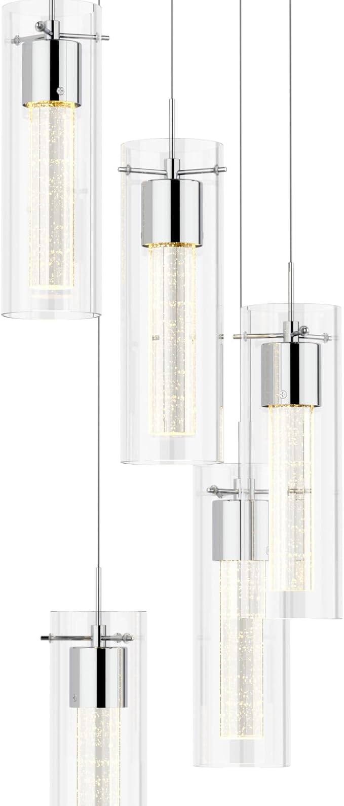 Alice 5-Light Chandelier Pendant Ceiling Light, Integrated Led and Bubble Glass, for Kitchen Island, Hallway, Entryway, Passway, Dining Room, Bedroom, Balcony Living Room