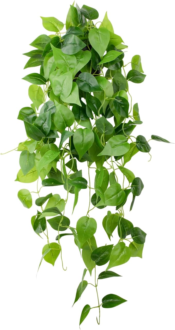 LOYWREE 35.4in Artificial Plants in Black Pot Realistic Fake Hanging Potted Greenery with Faux Ivy Vine & Pothos - Ideal for Shelf, Home, Office, Indoor & Outdoor Garden Decor