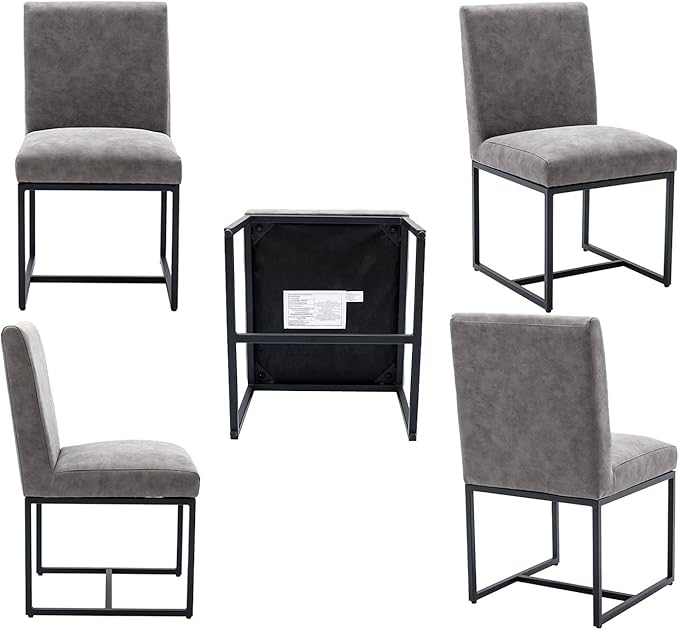 VESCASA Faux Leather Upholstered Dining Chairs with Black Metal Frame, Mid Century Modern Padded Kitchen Chair with Adjustable Foot Pads for Restaurant, Dining Room, Set of 4, Light Grey