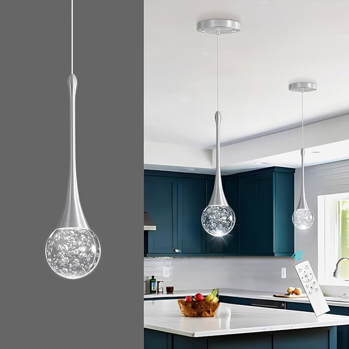 Modern Pendant Lights for Kitchen Island LED Dimmable Crystal Glam Ceiling Pendant Lighting for Dining Room Hallway Bedroom Corner Lamp Brushed Nickel