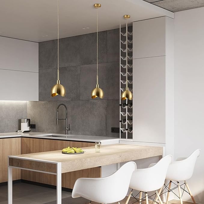 KCO Lighting Modern Gold Pendant Light Fixture Mini Brushed Brass Farmhouse Pendant Lighting Kitchen Island Hallway Foyer Mid Century Vintage Industrial Hanging Ceiling Lamp