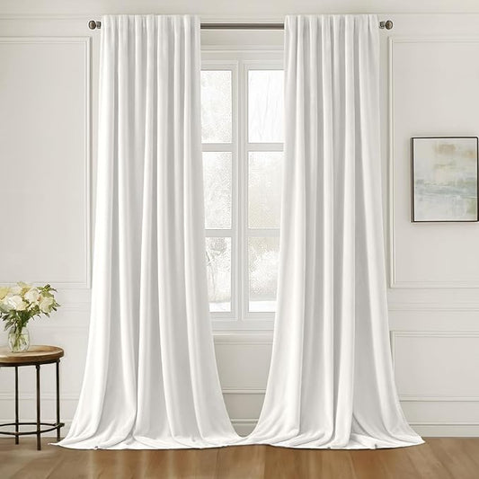 MIULEE White Velvet Curtains 84 inches Long 2 Panels - Luxury Pinch Pleated Room Darkening Window Drapes for Bedroom Living Room Thermal Insulated Super Soft, Back Tab Rod Pocket Elegant Decor