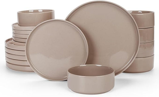 Famiware Nebula Plates and Bowls Sets, 18 Pieces Dinnerware Sets, Dishes Set for 6, Cinnamon Brown