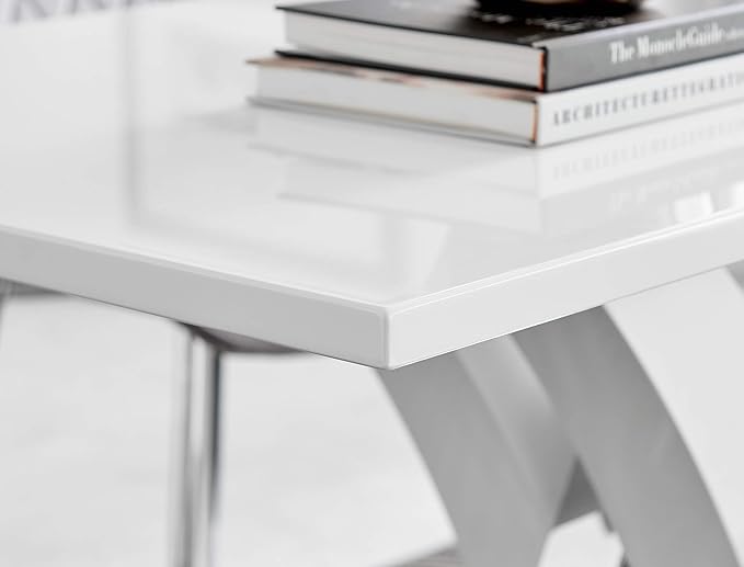 Atlanta White High Gloss and Chrome Metal Rectangle Dining Table and 4 Elephant Grey Lorenzo Dining Chairs Set