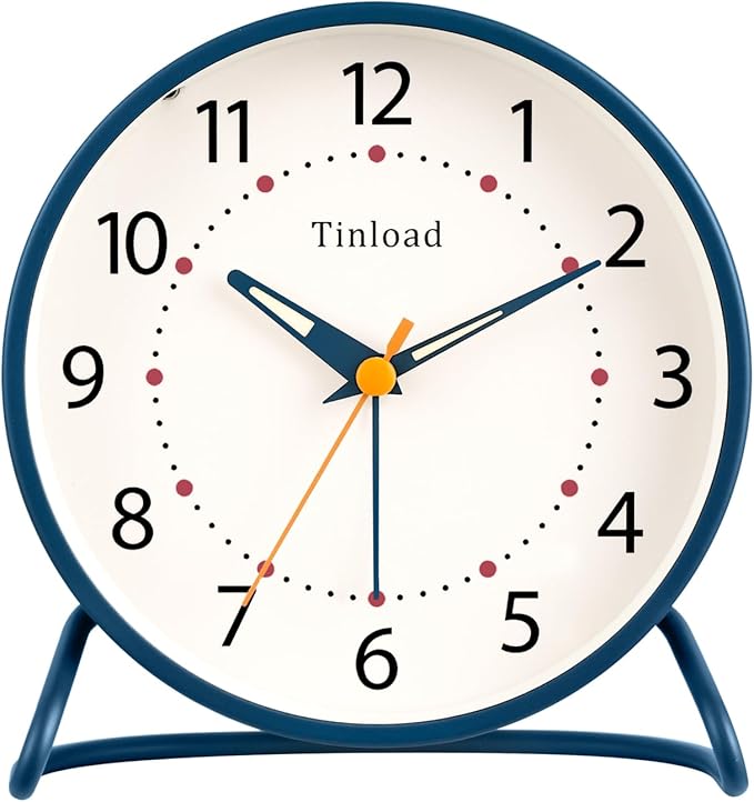 4.5" Antique Retro Analog Alarm Clock, Small Silent Desk Clock with Manual Light, Snooze, for Living Room, Bedroom, Bedside, Desk(Blue)