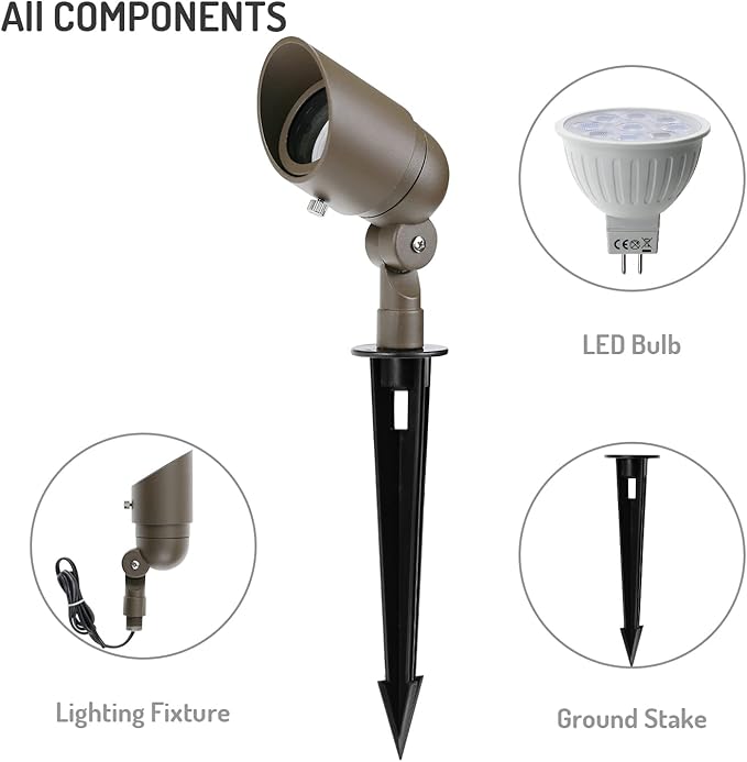 4W LED Landscape Lighting Landscape Lights Spotlights GL103-BZLED8 AC/DC 12V Low Voltage Warm White Waterproof for Driveway,Yard, Lawn,Patio,Walls,Trees,Flags,Outdoor Light (Bronze, 8 Pack)