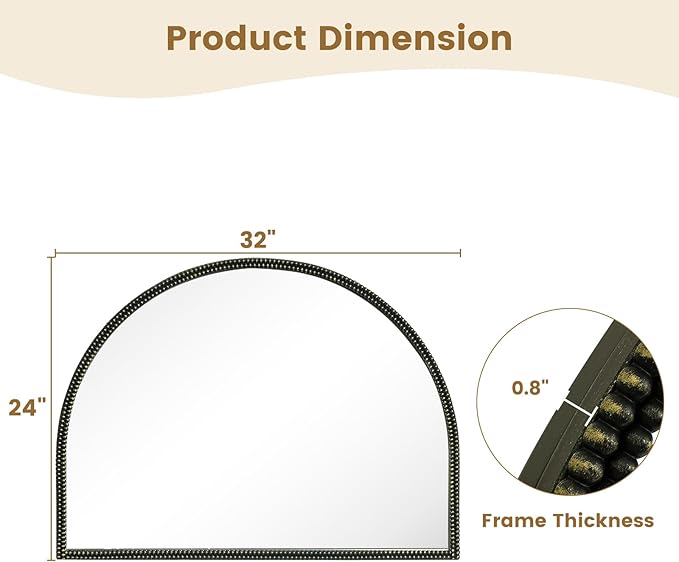 WallBeyond Black Vintage Mirror for Vanity 32x24 Inch, Gold Antique Mirror with Ornate Beaded Frame for Bathroom, Living Room, Fireplace, Entryway