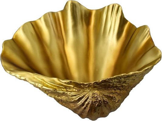 Large Gold Scalloped Clam Shell Bowl Sea Shell Decor for Nautical Beach House,Coastal Decor Gift of Housewarming and Wedding Party