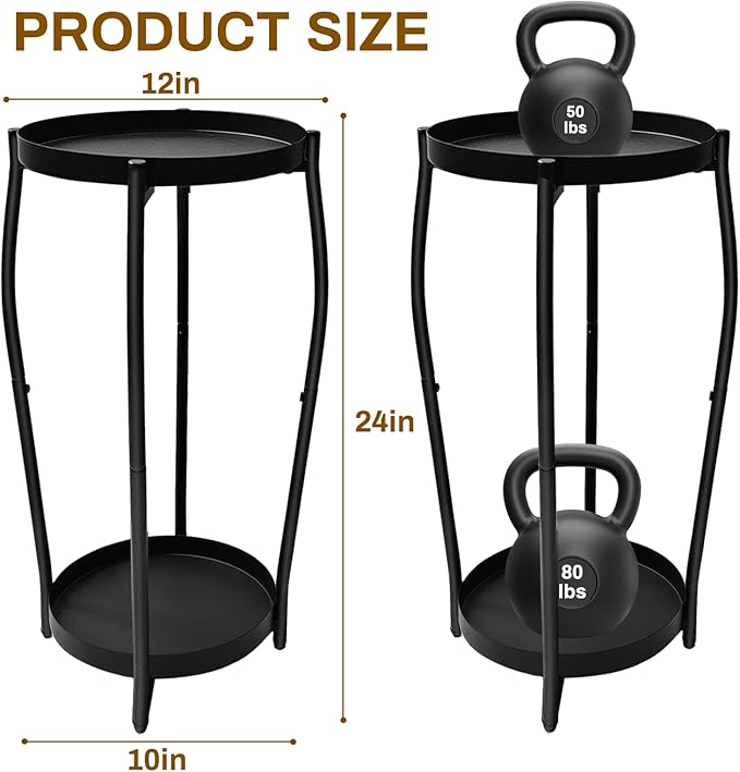 Plant Stand Indoor, 2 Tier Tall Plant Stands, 4-Leg Metal Flower Stand, Heavy Duty Plant Shelf Plant Rack Flower Stands for Living Room, Black