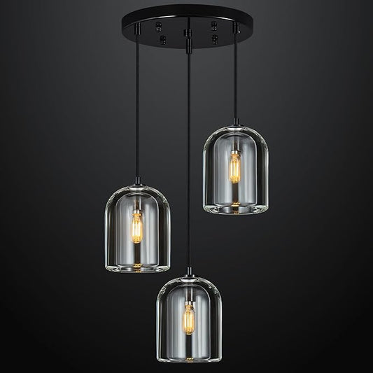 Modern Black Pendant Lights Kitchen Island Ceiling Chandelier Indoor Crystal Hanging Light Fixtures for Dining Room Kitchen Living Room Bedroom（3Light）