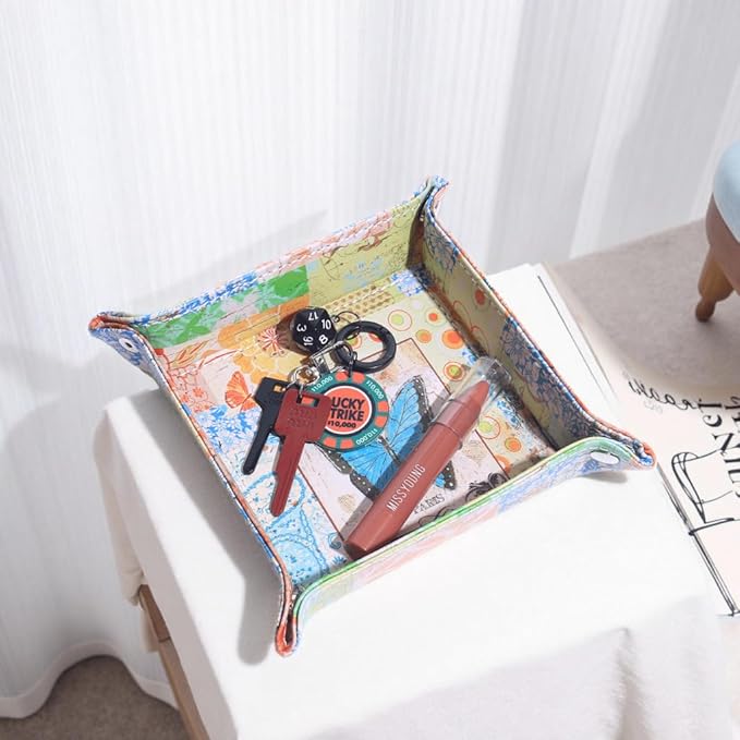 Decorative Valet Tray Organizer for Keys, Makeup Brush Holder, Jewelry Tray Dish,Cute Bowl Trinket Tray,New Home Gifts for Women,Catchall Bedside Nightstand Caddy Holder (Butterfly Pattern)