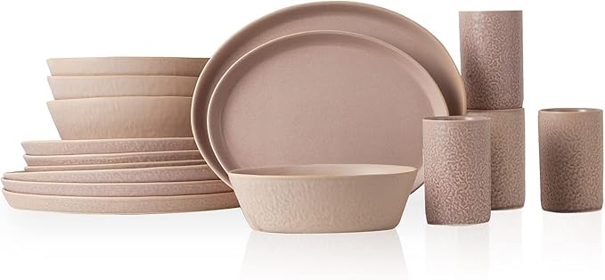 Stone by Mercer Project KATACHI Stoneware 16-Piece Dinnerware Set, Nude