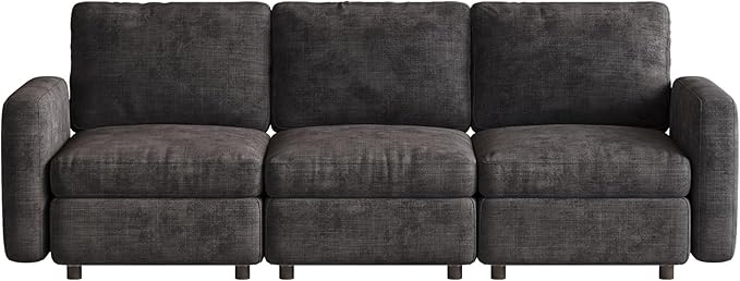 3-Seat Modular Sofa Couch Grey with Ergonomic Cushions, Convertible Sleeper Sectional for Living Room Bedroom Apartment, Cloud Futon Lounge Furniture Set for Small Spaces