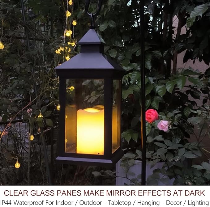 Bright Zeal 2-Pack 14" Candle Lanterns Outdoor Waterproof Decorative Lights with Timer Remote -Cool White Vintage Lantern Outdoor Decor