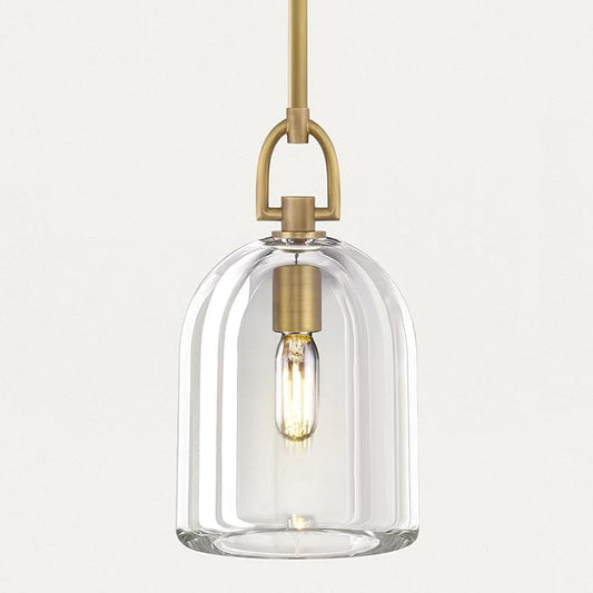 Botanist Cloche K9 Crystal Pendan Light,Modern Crystal and Brass Pendant Lights Fixture,Gold Pendant Lights Kitchen Island,Kitchen Pendant Lighting Over Island,E12 Bulb Included
