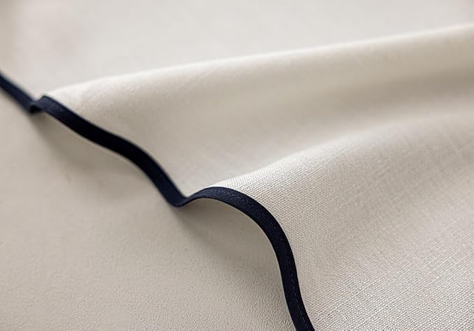 Linen Blend Scalloped/Wavy Trim, Ripple Fold Curtains for Living Room, Bedroom, Home Office, Kids Room & Dining - Light Filtering Curtains - Set of 2 - Navy, (50" W x 96" L)