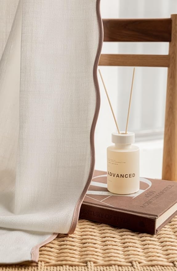 Linen Blend Scalloped/Wavy Trim, Ripple Fold Curtains for Living Room, Bedroom, Home Office, Kids Room & Dining - Light Filtering Curtains - Set of 2 - Oriental Pink, (50" W x 96" L)