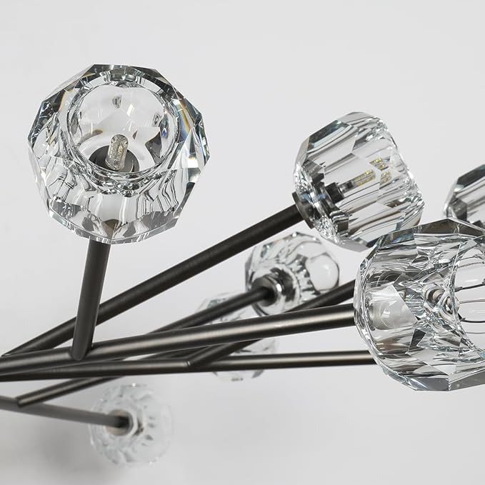 Black Sputnik Chandeliers 47.2", Crystal Sputnik 18 Lights Chandelier for Dining Room, Large Modern Ceiling Chandelier for Living Room Foyer