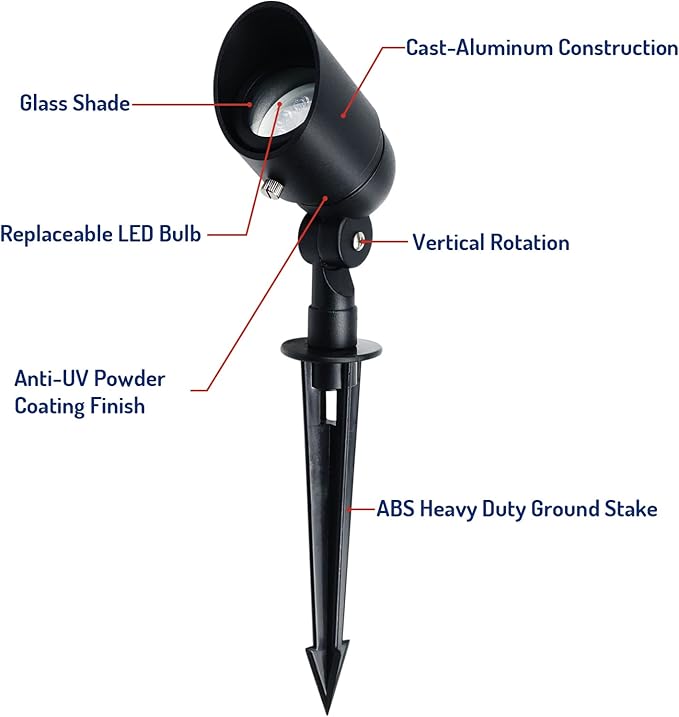 4W LED Landscape Lights Low Voltage Landscape Lighting Spotlights GL103-BKLED8 AC/DC 12V Warm White Waterproof for Driveway,Yard, Lawn,Patio,Walls,Trees,Flags,Outdoor Light (Black, 8 Pack)