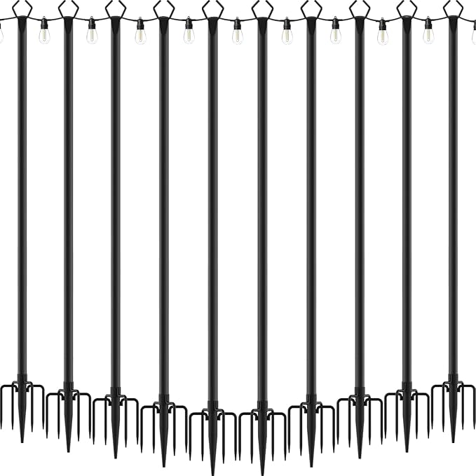 10 Pack String Light Poles,Metal Poles for Hanging Outdoor Light Strings,7 Pack 10 FT Light Poles Stand for Outside Garden,Patio,Wedding,Backyard,Deck,Party