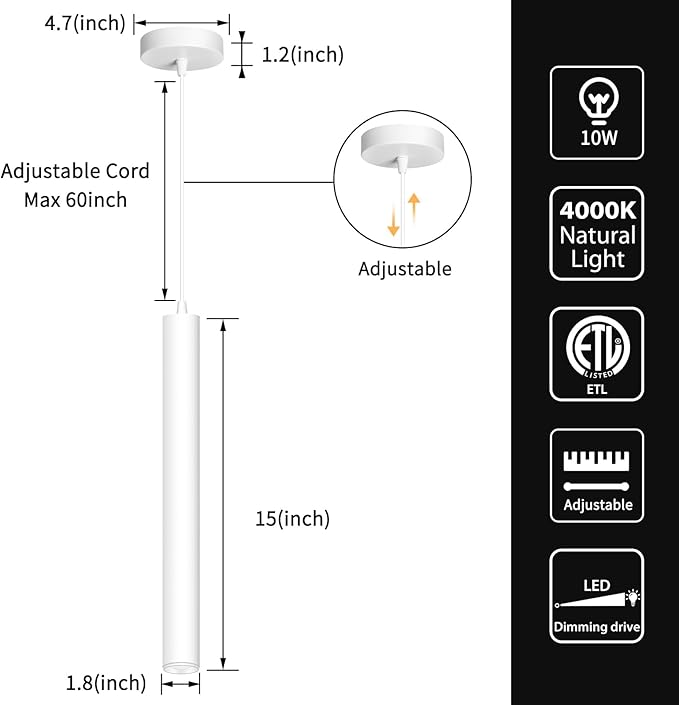 OKELI Modern Pendant Lights 4000K White LED Dimmable Pendant Light Fixtures Pendant Lighting for Kitchen Island,Bar,Bedroom, 15.7inch, 10W, ETL, 3Pack