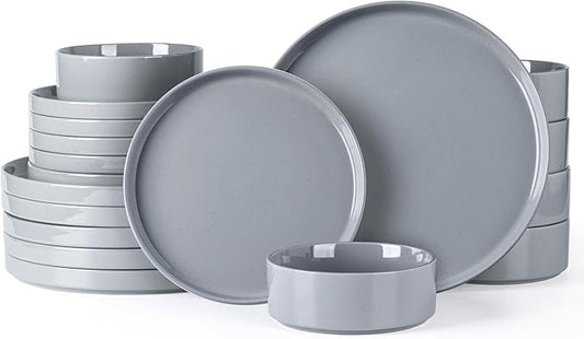 GBHOME Dinnerware Set for 6, 18 Piece Speckled Plates and Bowls Set with Glazed Bottom, Chip & Scratch Resistant Stoneware Plates Sets, Dishwasher & Microwave Safe Dishes, Limestone
