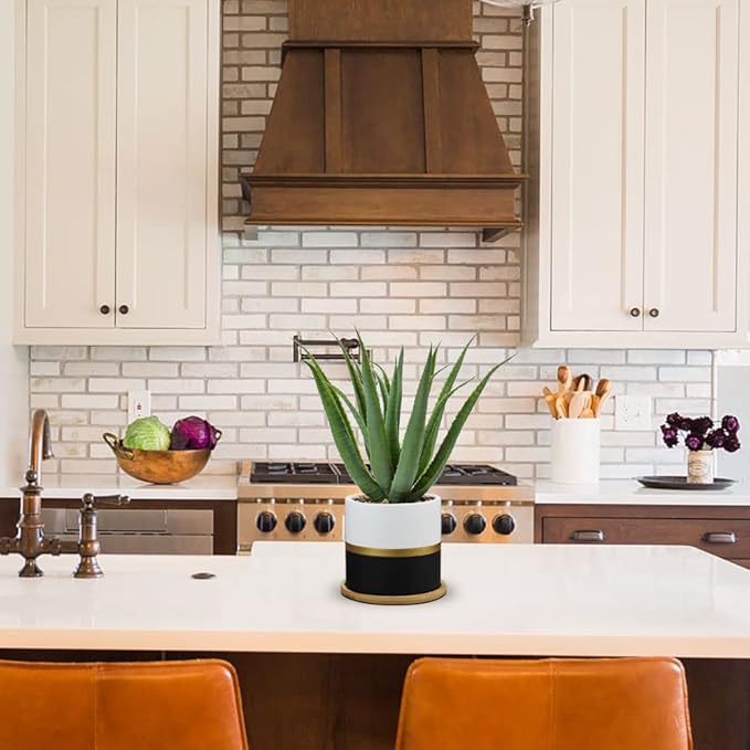 Briful Succulents Artificial Plants Fake Aloe Vera Plants in Gold and Black Pot Farmhouse Faux Agave Plant for Home Office Desk Bathroom Shelf Decorations