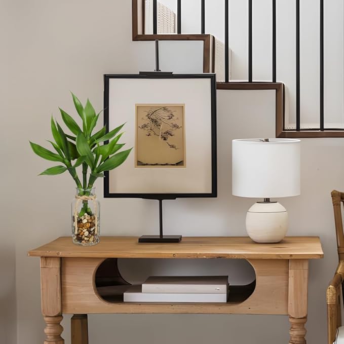 Artificial Lucky Bamboo Plant 17.3 Fake Plant in Glass Vase for Home Indoor Table Centerpieces Desk Office Living Room Bedroom Decoration