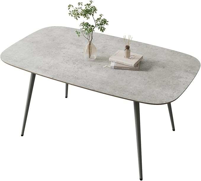 55.1'' Kitchen Table for 4 Persons, Wooden Dining Table With Metal Legs, Rustic Farmhouse Style Rectangular Table for Kitchen, Dining Room and Living Room (Gray)