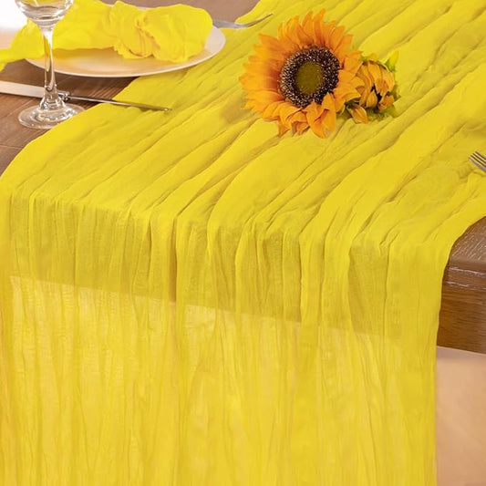 Lemon Yellow Cheesecloth Table Runner Fall Table Runner Boho Gauze 120 Inches Yellow Cheese Cloth Fall Table Decorations for Thanksgiving Wedding Bridal Baby Shower Parties Decor
