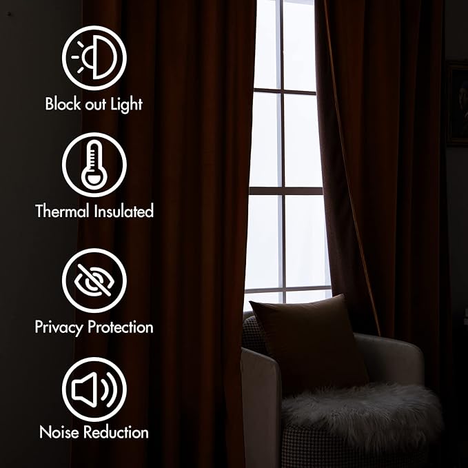 MIULEE Velvet Curtains 108 inches - Pinch Pleated Luxury Room Darkening Curtains for Bedroom Living Room Thermal Insulated Super Soft Window Drapes Rod Pocket, Gold Brown, W52 x L108 inch, 2 Panels