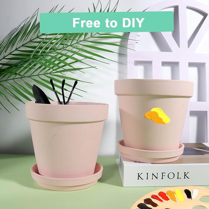 vensovo Pink Terracotta & Clay Pots with Saucer - 6 Pack 5 Inch Terra Cotta Pot Ceramic Pottery Planter Cactus Flowerpots Drainage Hole, Great for Plants, Crafts and Wedding Favor