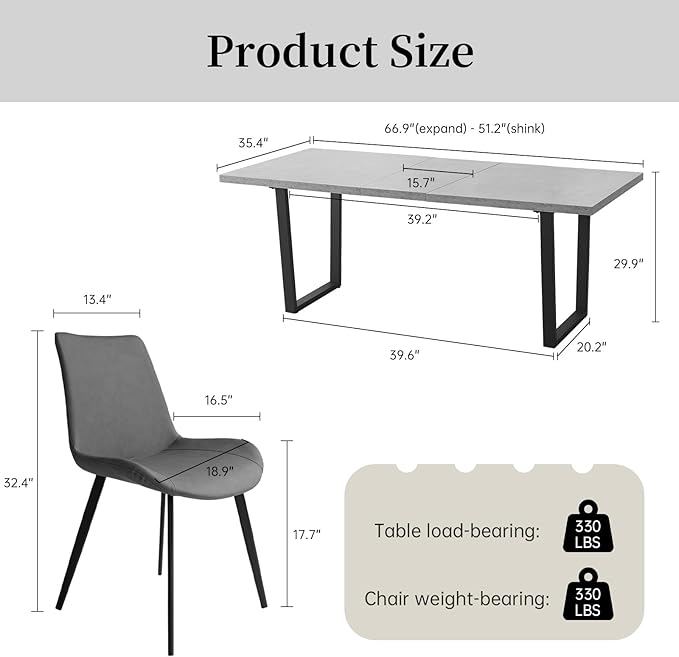 ZckyCine Extendable Dining Table Set for 6-8 People with 6 Upholstered Chairs Expandable Wood Kitchen Table 51"-67" (130-170cm) | Space-Saving Home & Dining Room Furniture Set