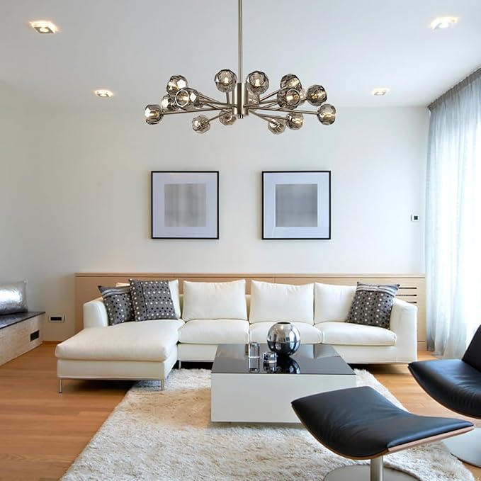 Sputnik Crystal Chandelier, 35.4" Brushed Nickel Chandelier for Dining Room, 18 Lights Modern Chandelier Lighting Fixture for Living Room Bedroom