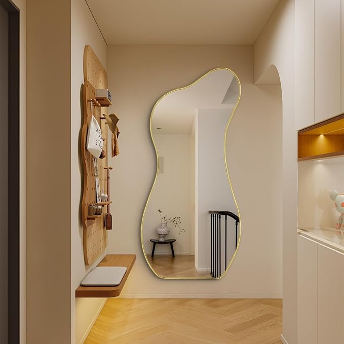 Irregular Mirror Full Length, 63"x30" Large Asymmetrical Mirror, Modern Standing Floor Mirrors for Dressing, Waved Shaped Mirrors for Living Room Bathroom Bedroom Hallway Entryway